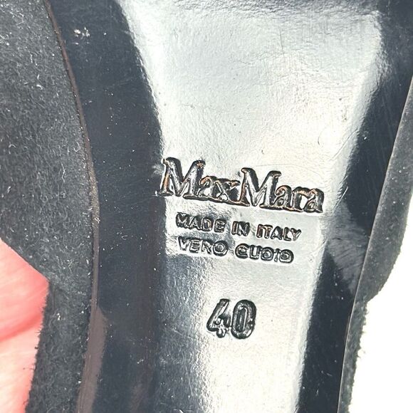 MaxMara Black Heels Suede Patent Leather Peep Toe Mary Jane Italy 40 US 10 - Picture 14 of 16
